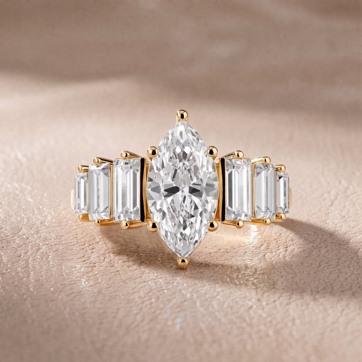 Mara Sidestone Baguette Accent Marquise Diamond Engagement Ring in Yellow Gold - front.jpg