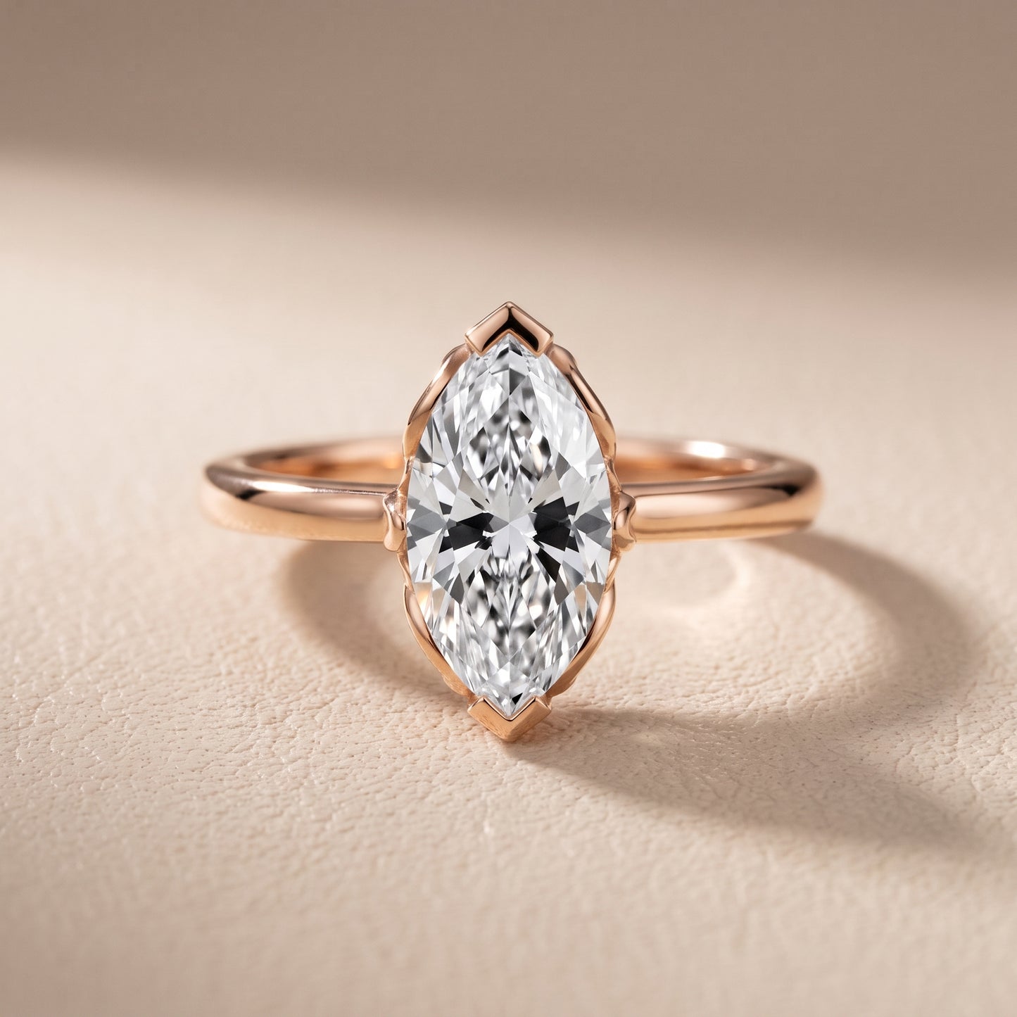 Marquise Cut Lab Grown Diamond Engagement Ring in Rose Gold