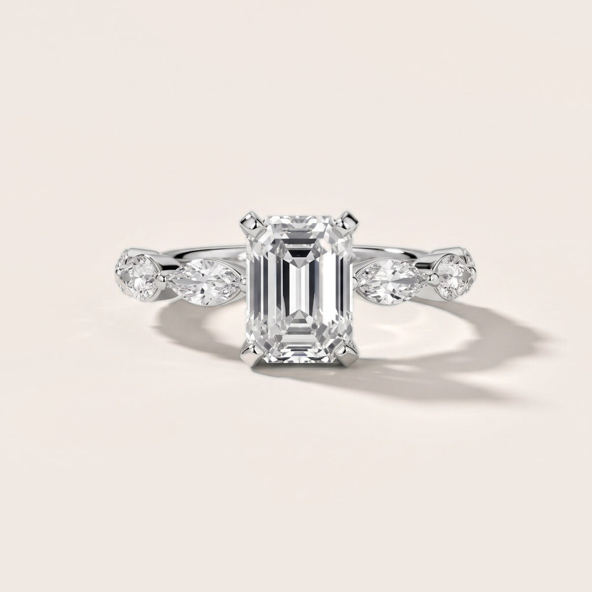 Lina Marquise-Side Bezel Emerald Diamond Engagement Ring in Silver - front.jpg