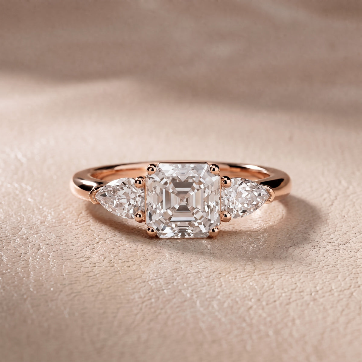 Sophia Three-Stone Asscher Diamond Engagement Ring in Rose Gold - front.jpg