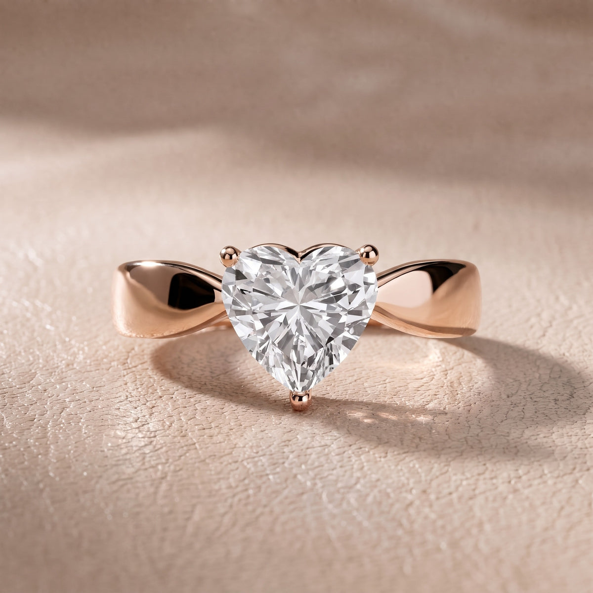 Talia Solitaire Twist Heart Diamond Engagement Ring in Rose Gold - front.jpg