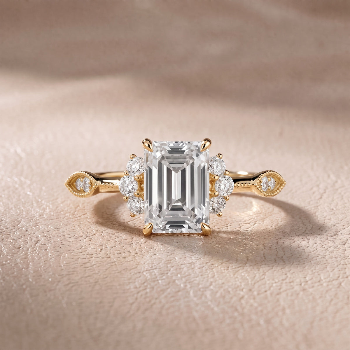 Naomi Vintage Milgrain Emerald Diamond Engagement Ring in Yellow Gold - front.jpg