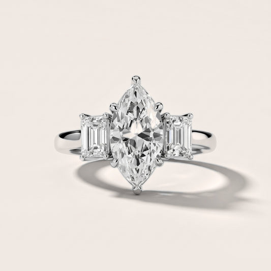 Zoe Three-Stone Marquise Diamond Engagement Ring in White Gold