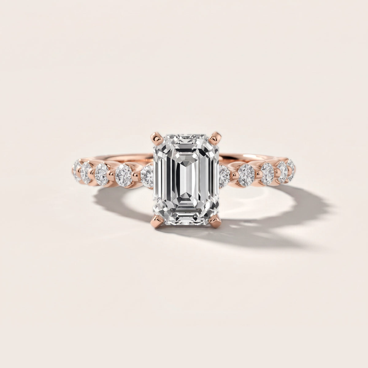 Louella Scalloped Pavé Emerald Diamond Engagement Ring in Rose Gold - front.jpg