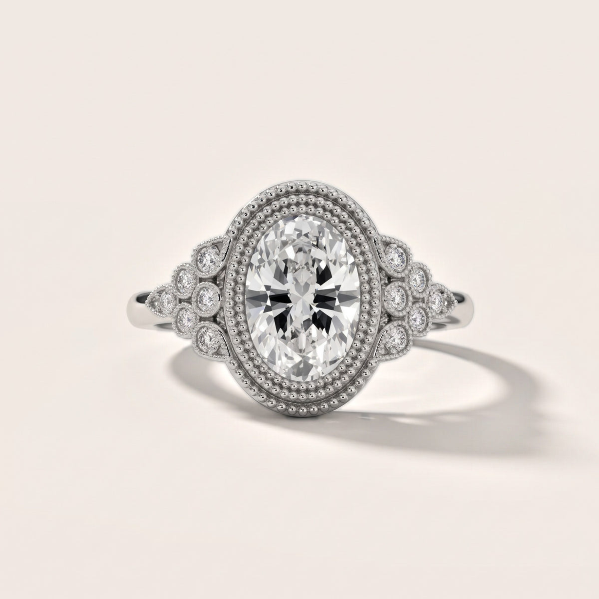 Effie Vintage Bezel Oval Diamond Engagement Ring in Silver - front.jpg