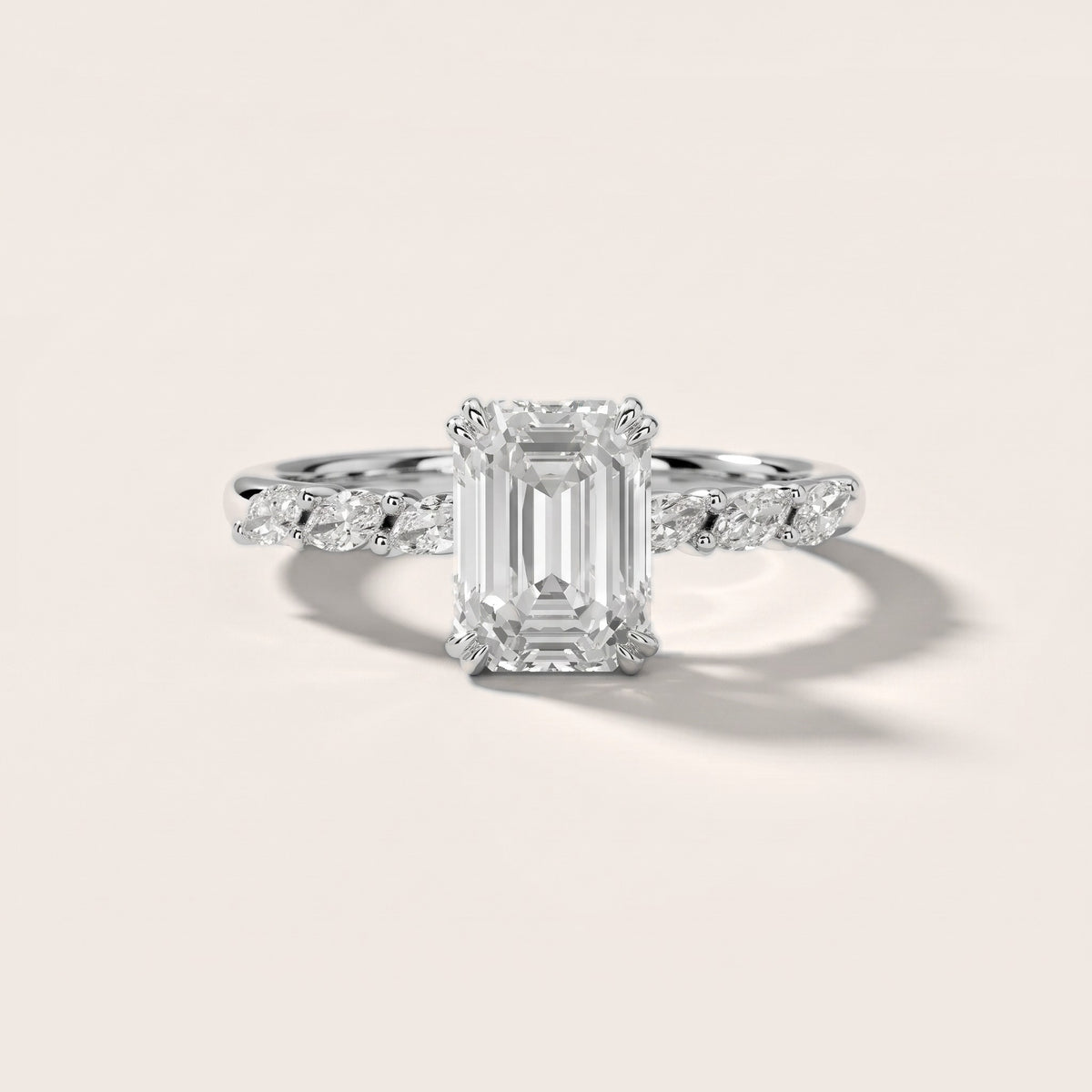 Joyce Marquise-Side Pavé Emerald Diamond Engagement Ring in Silver - front.jpg