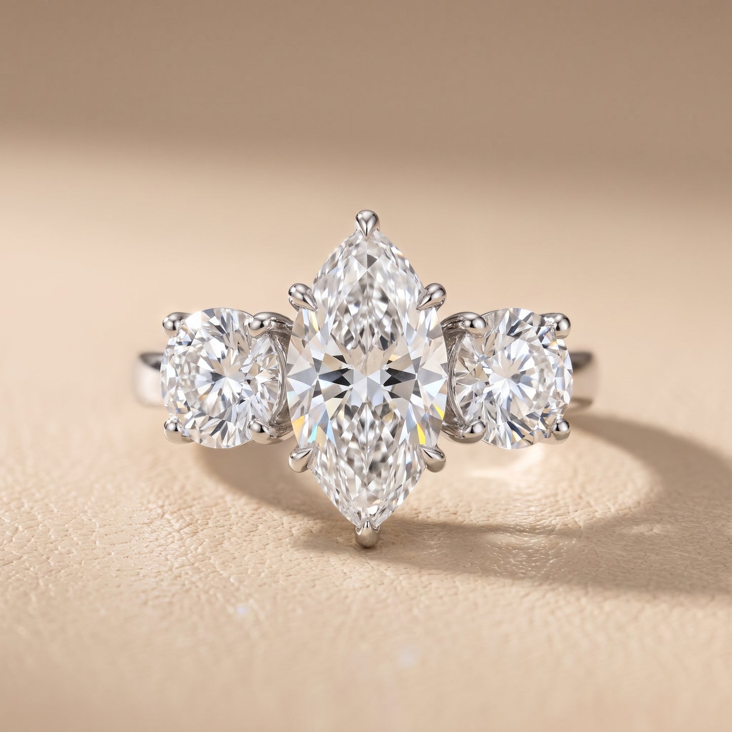 Esme Three-Stone Tapered Marquise Diamond Ring in Silver - front.jpg