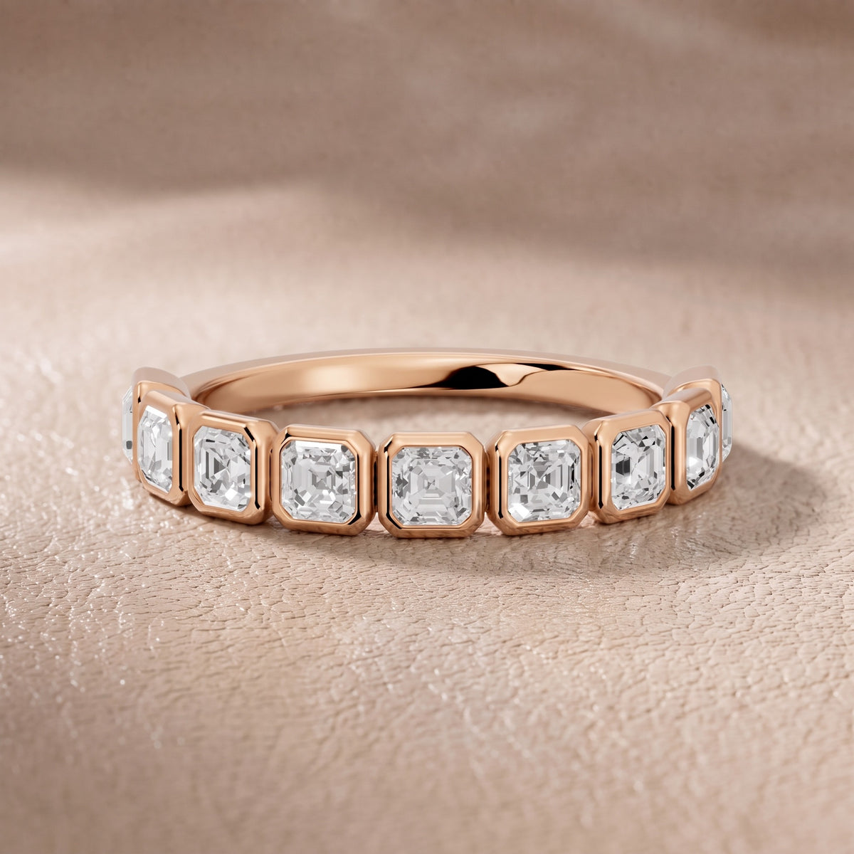 Scarlett Bezel Asscher Diamond Half Eternity Band in Rose Gold - front.jpg
