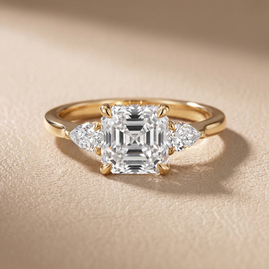 Leila Three-Stone Asscher Diamond Engagement Ring in Yellow Gold - front.jpg