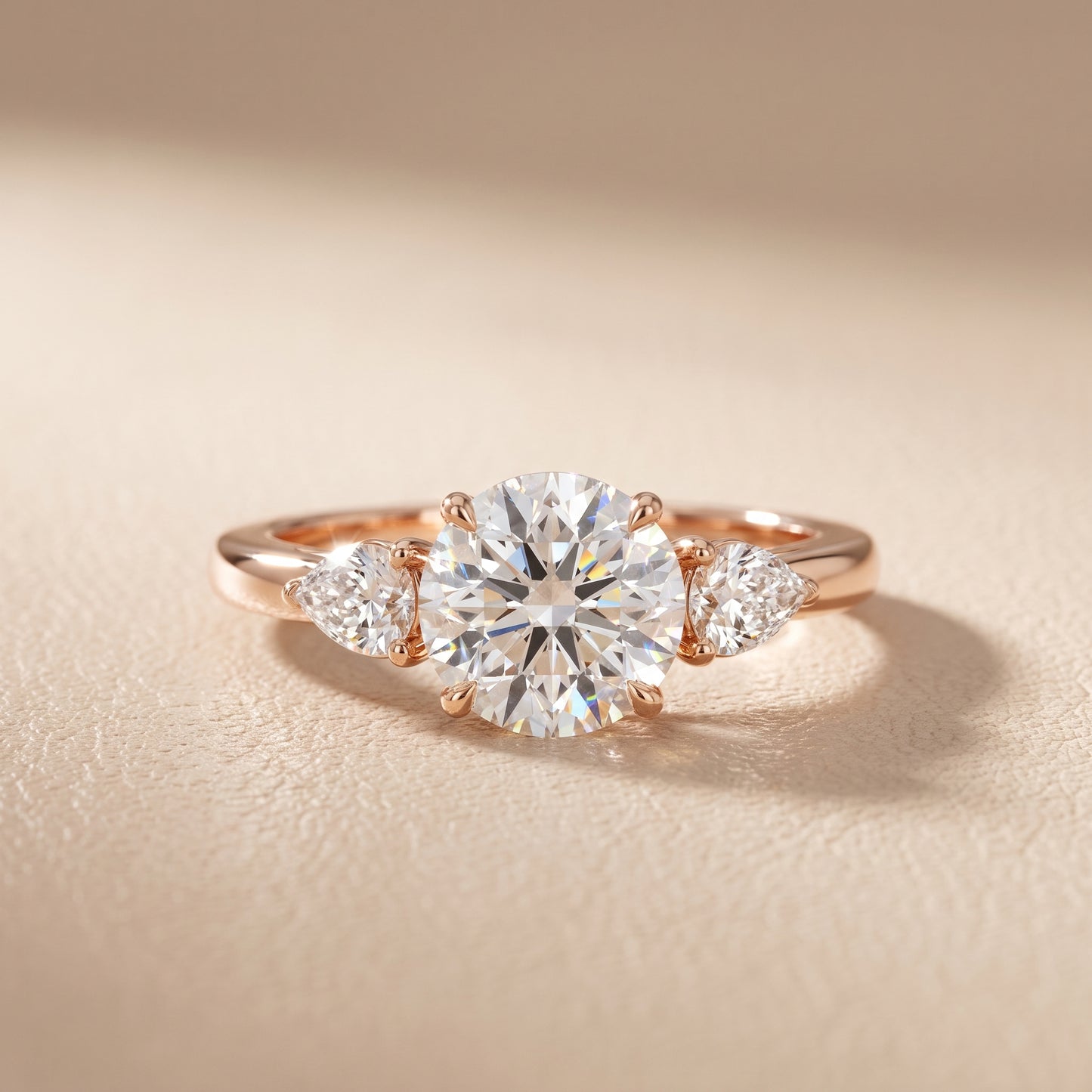 Phoebe Three-Stone Round Diamond Ring in Rose Gold - front.jpg