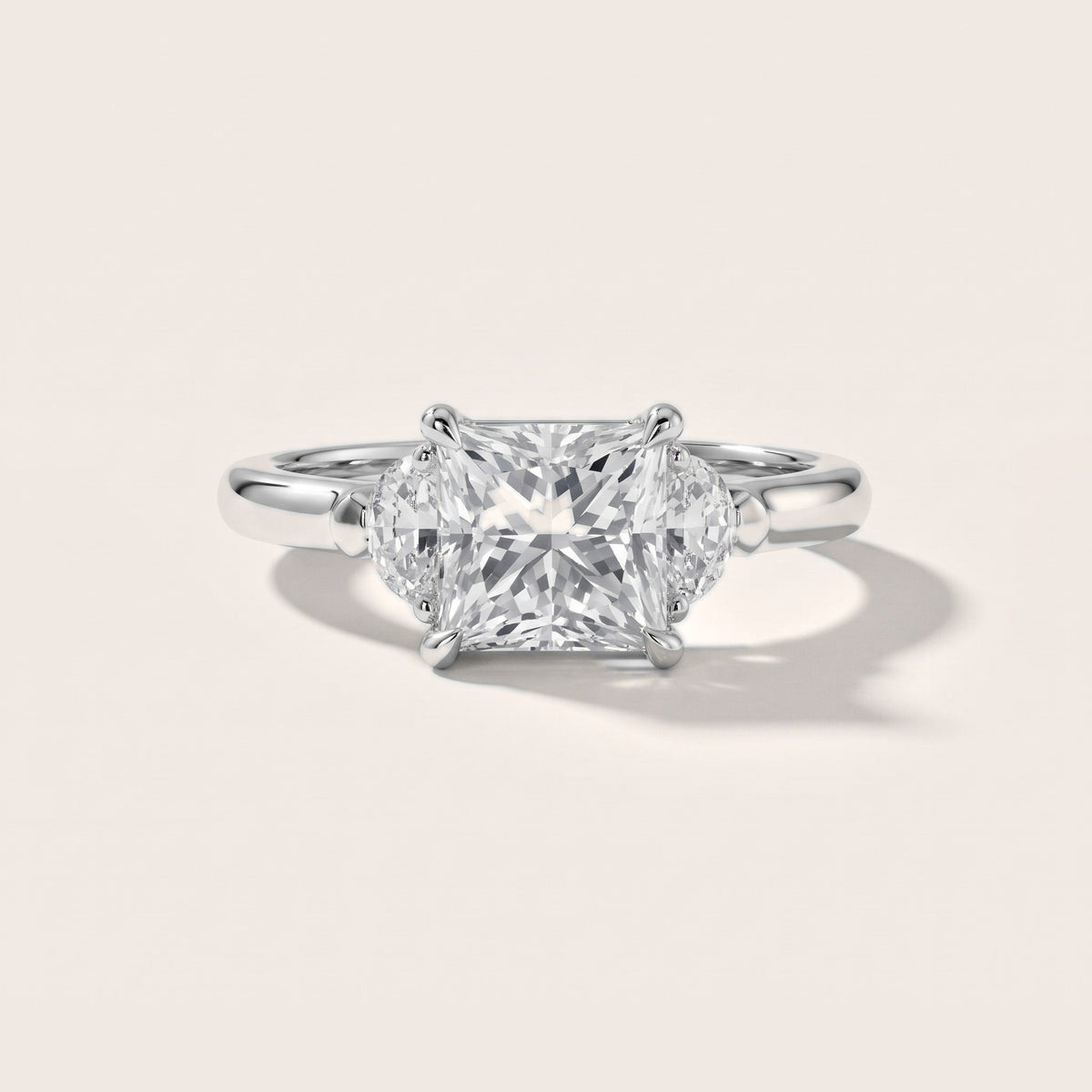 Elia Half-Moon Three-Stone Princess Diamond Engagement Ring in Silver - front.jpg
