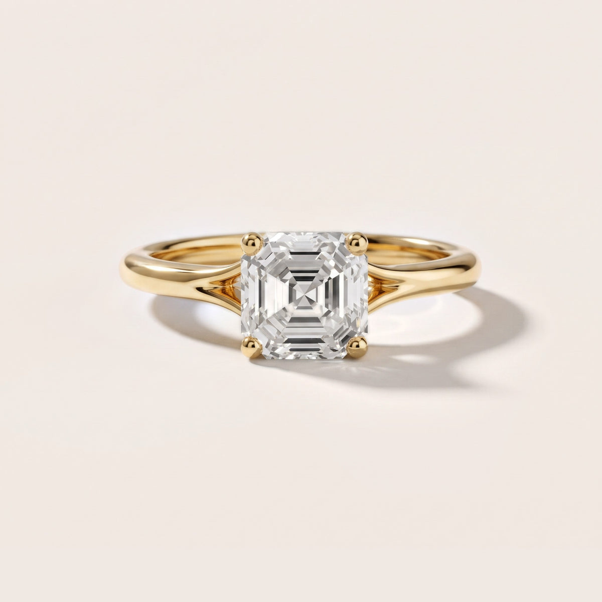 Melanie Solitaire Split Shank Asscher Diamond Engagement Ring in Yellow Gold - front.jpg