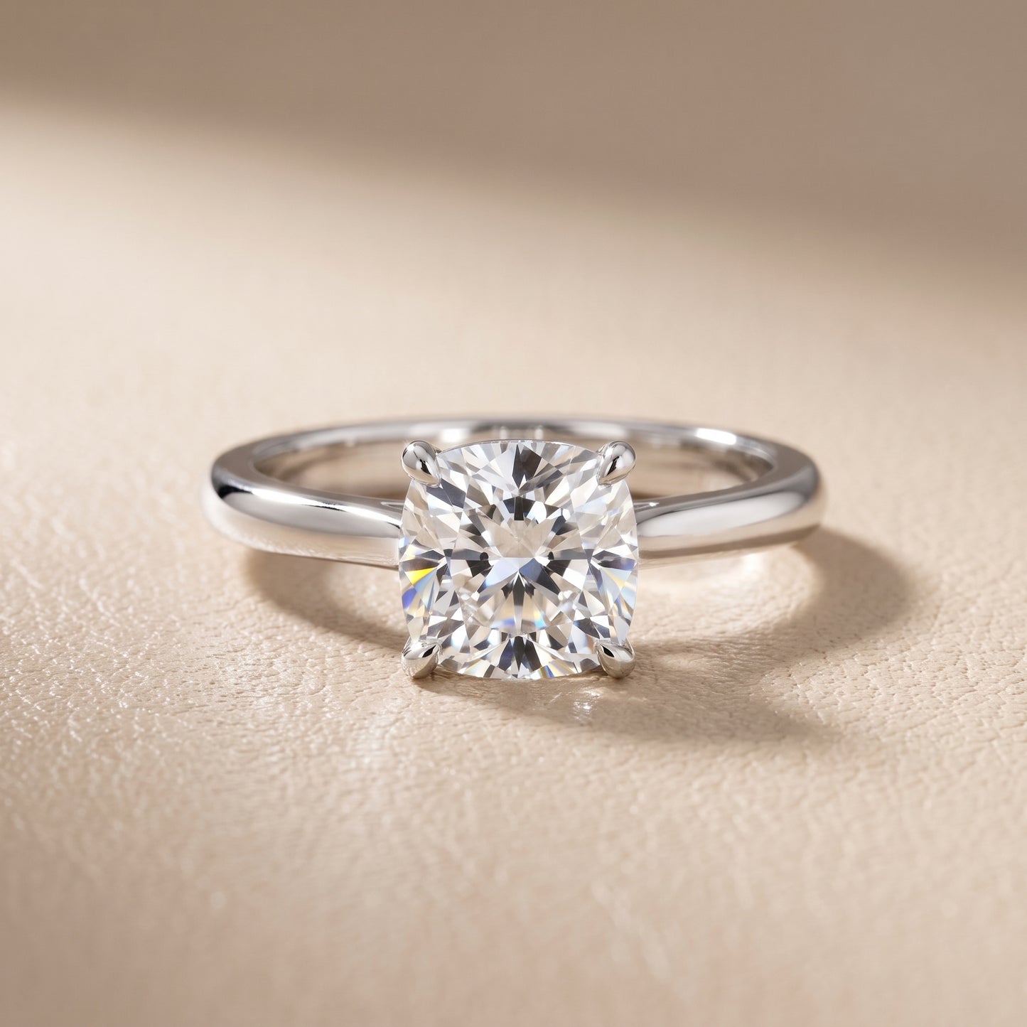 Kalia Knife Edge Solitaire Cushion Diamond Engagement Ring in White Gold - front.jpg