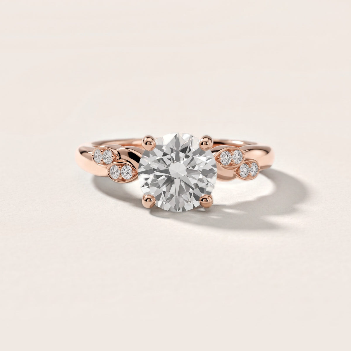 Robin Leaf Twist Round Diamond Engagement Ring in Rose Gold - front.jpg