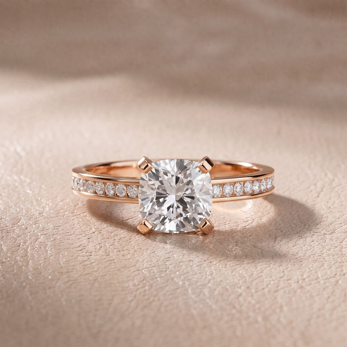 Tessa Solitaire Channel Set Cushion Diamond Engagement Ring in Rose Gold - front.jpg