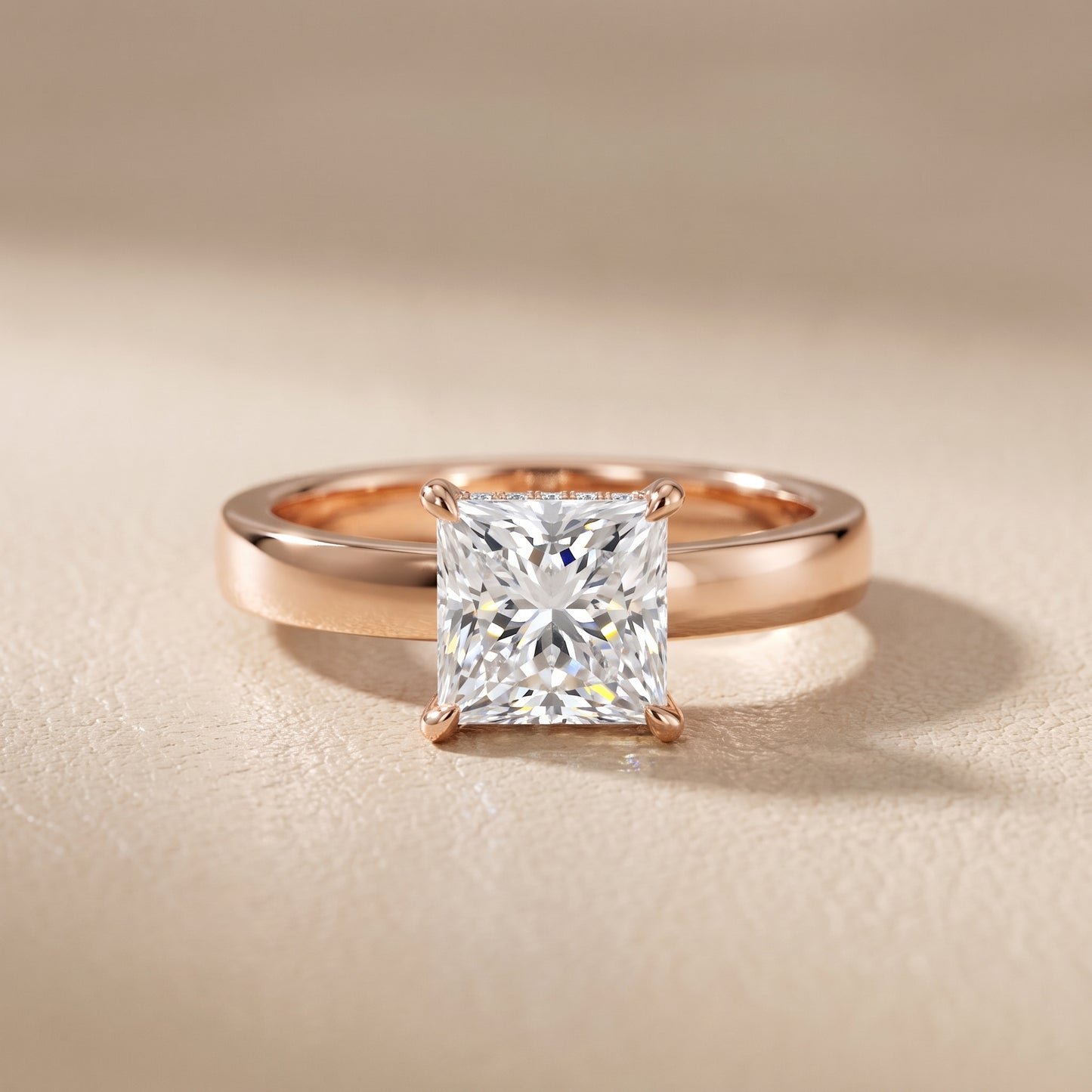Lara Hidden Halo Princess Diamond Engagement Ring in Rose Gold - front.jpg