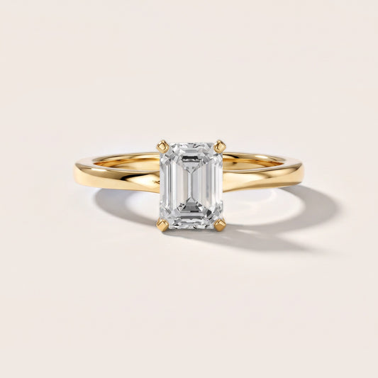 Matilda Cathedral Solitaire Emerald Diamond Engagement Ring in Yellow Gold