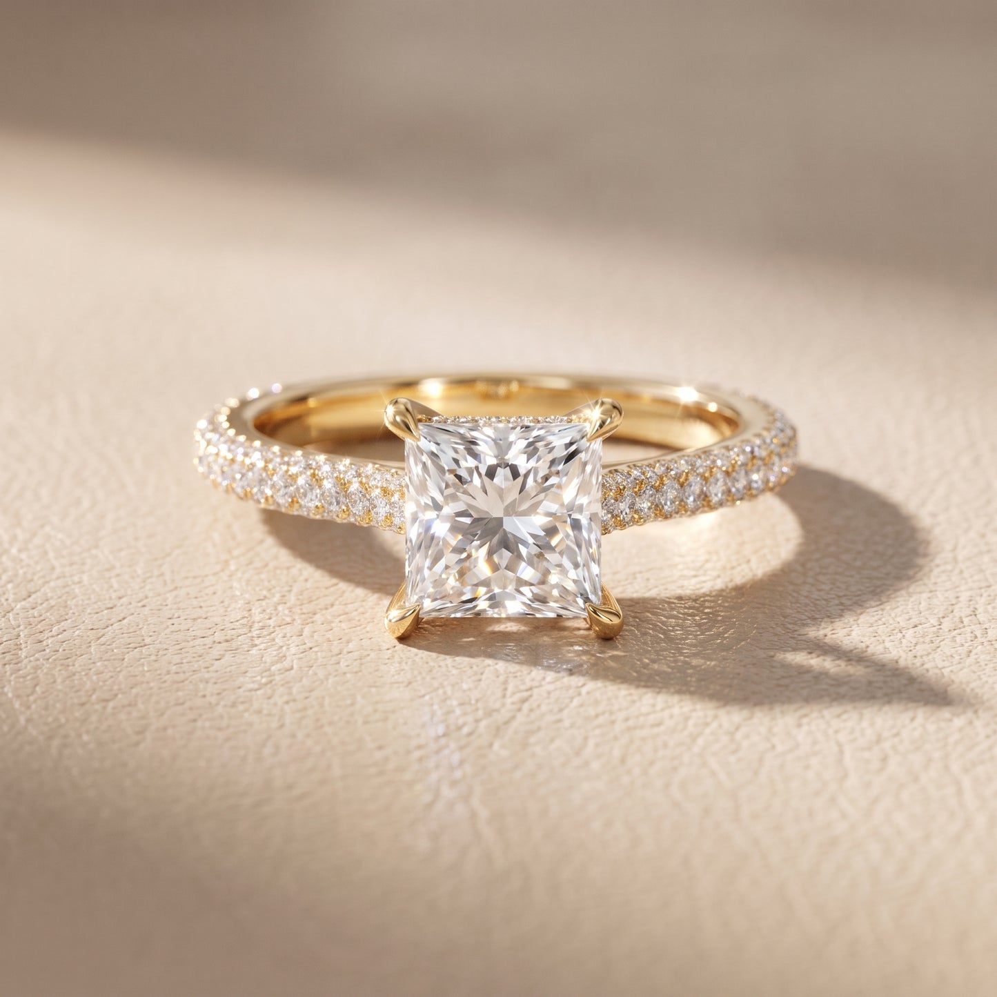 Della Hidden Halo Pavé Princess Diamond Engagement Ring in Yellow Gold - front.jpg
