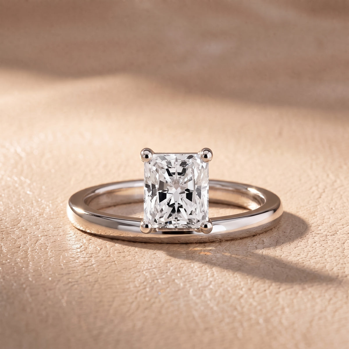 Maisie Four Prong Solitaire Radiant Diamond Engagement Ring in White Gold - front.jpg