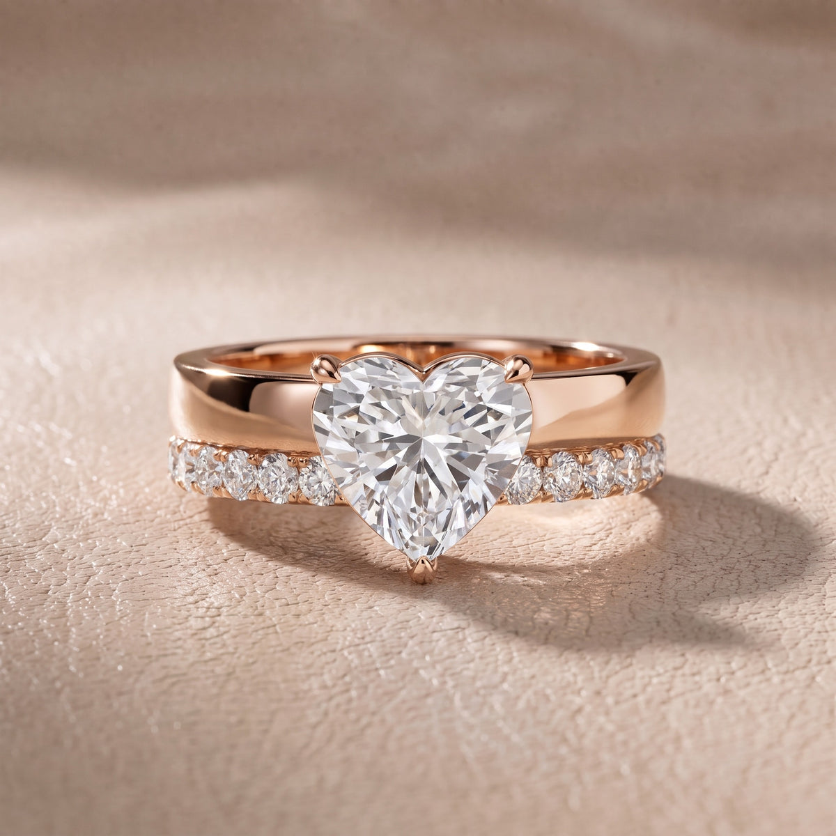Josephine Split Shank Pavé Heart Diamond Engagement Ring in Rose Gold - front.jpg
