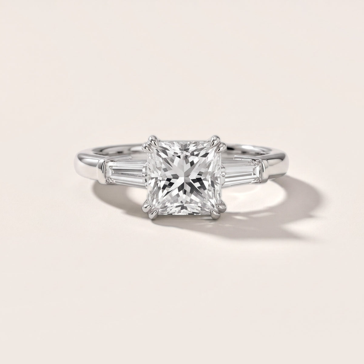 Betsy Baguette Three-Stone Princess Diamond Engagement Ring in White Gold - front.jpg