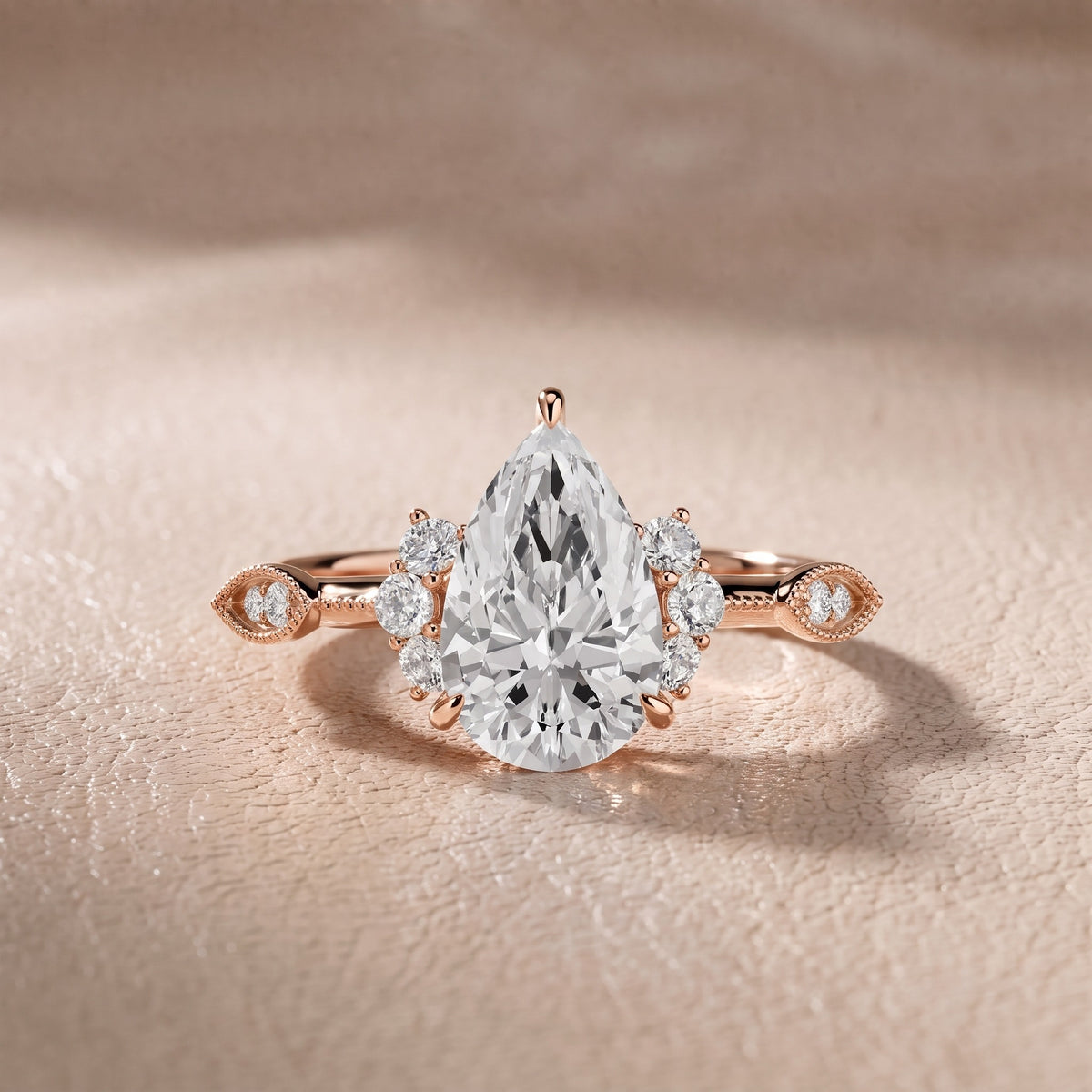 Naomi Vintage Milgrain Pear Diamond Engagement Ring in Rose Gold - front.jpg