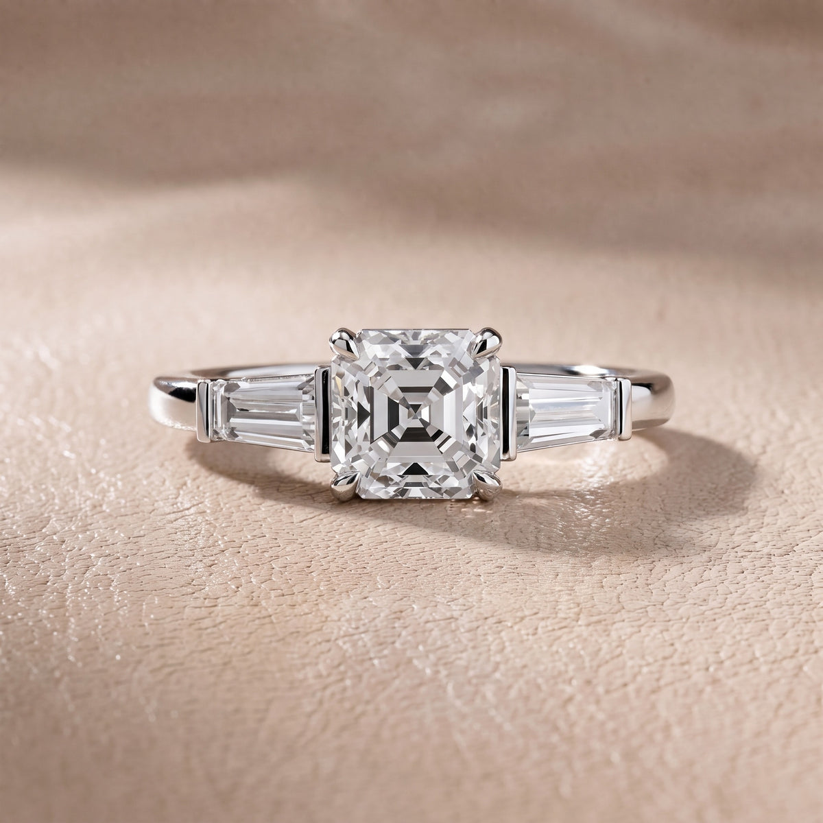 Eloise Tapered Baguette Asscher Diamond Engagement Ring in White Gold - front.jpg