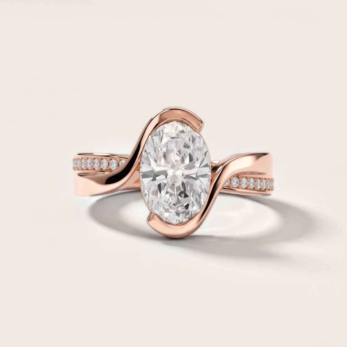 Solene Half Bezel Bypass Oval Diamond Engagement Ring in Rose Gold - front.jpg