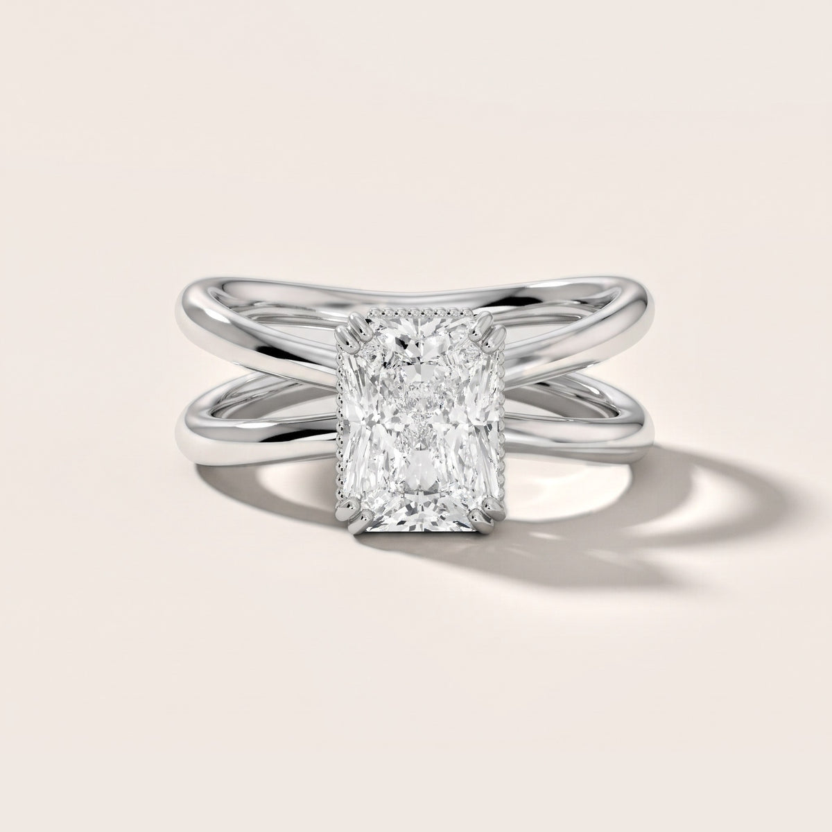 Yvonne Crossover Solitaire Radiant Diamond Engagement Ring in Platinum - front.jpg