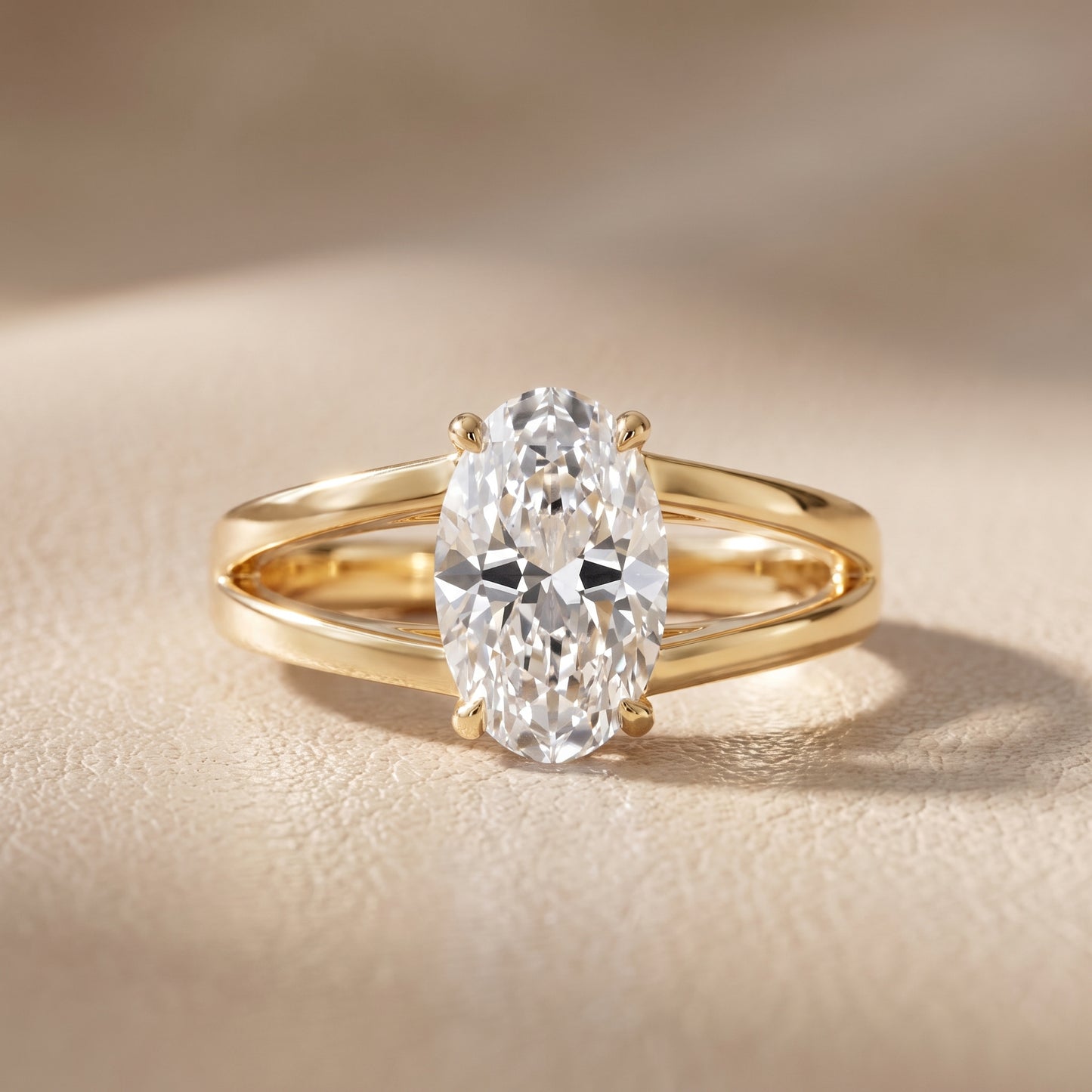 Giselle Solitaire Split Shank Oval Diamond Engagement Ring in Yellow Gold - front.jpg