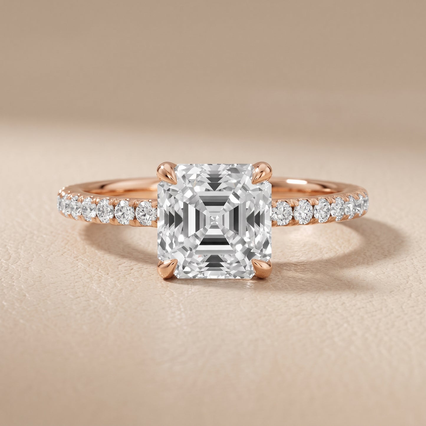 Ione Solitaire Pavé Asscher Diamond Engagement Ring in Rose Gold - front.jpg