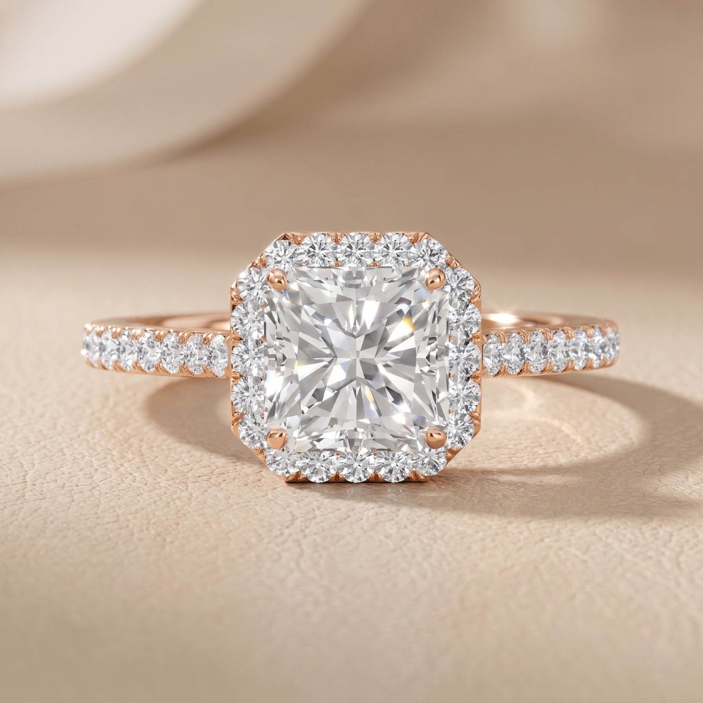 Willa Halo Micropavé Radiant Diamond Engagement Ring in Rose Gold - front.jpg