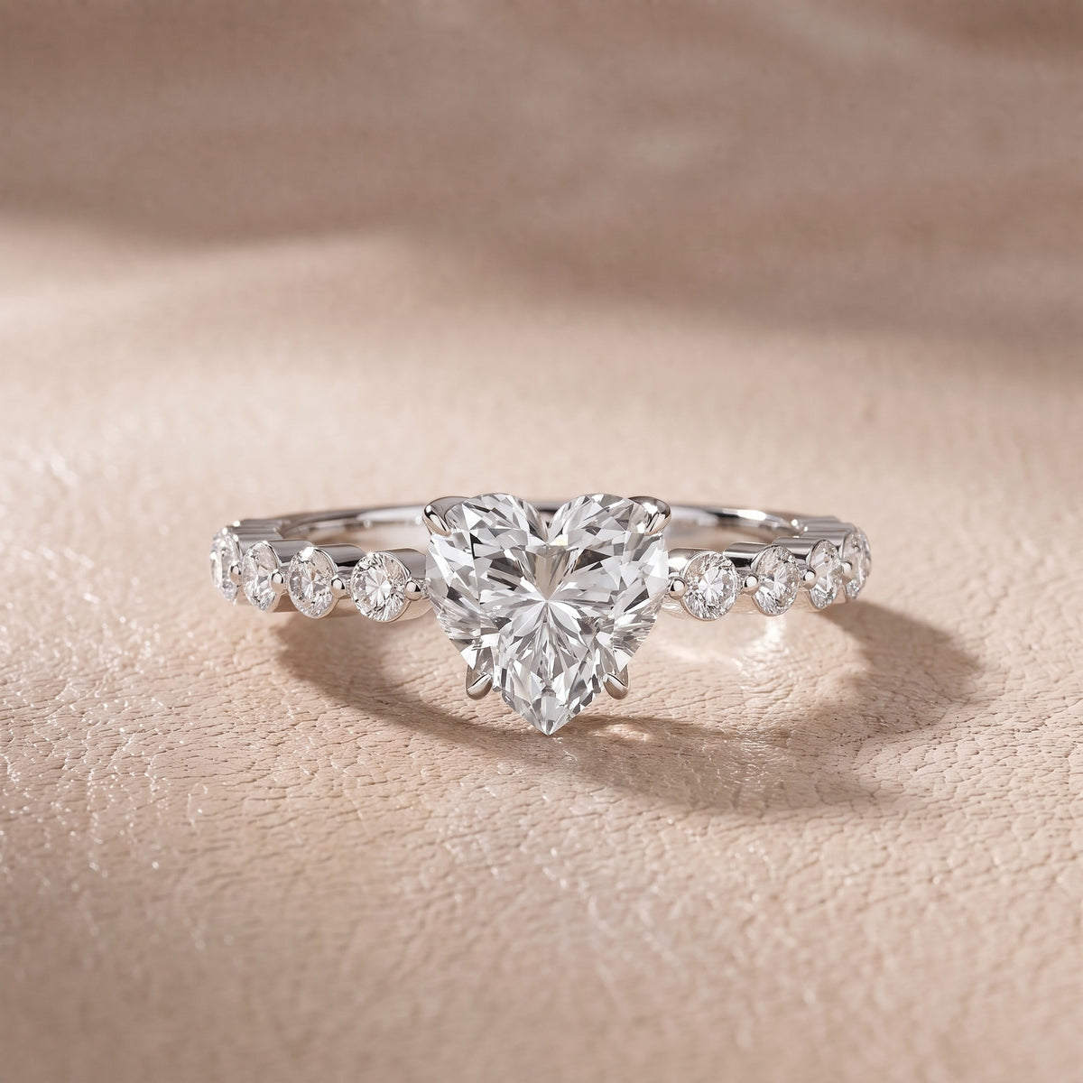 Eleanor Majesty Side Stone Heart Diamond Engagement Ring in Silver - front.jpg