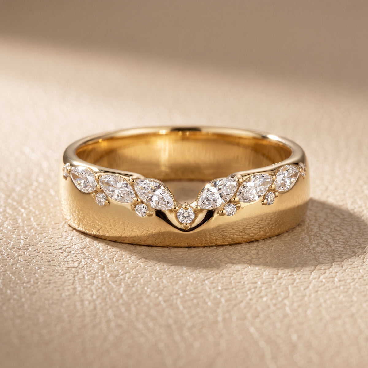 Adeline Dome Marquise & Round Diamond Wedding Band in Yellow Gold - front.jpg