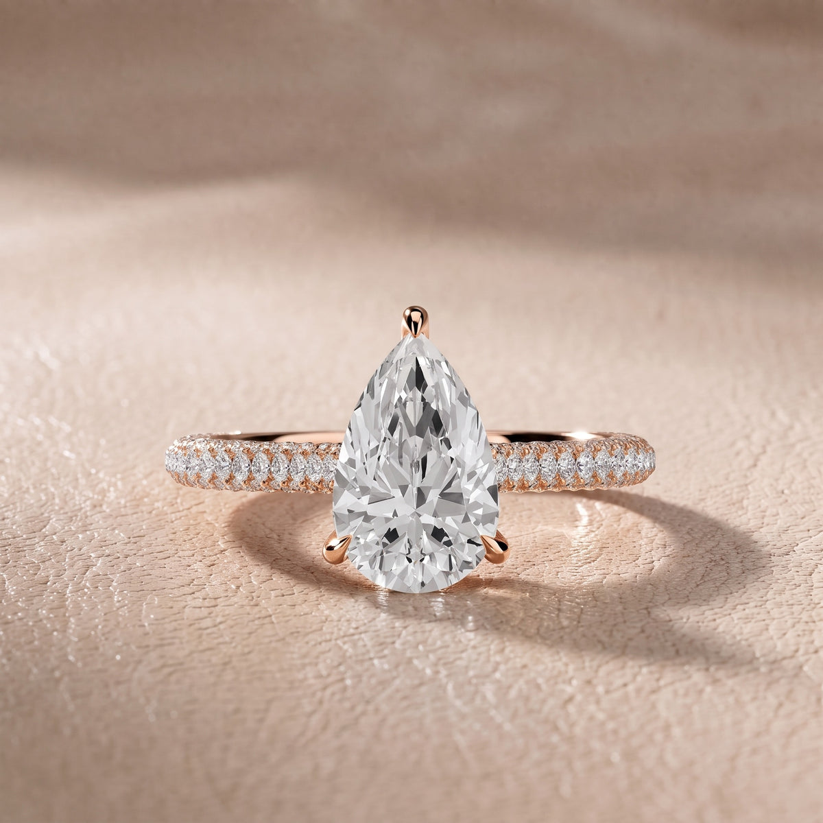 Elisa Hidden Halo Pavé Pear Diamond Engagement Ring in Rose Gold - front.jpg