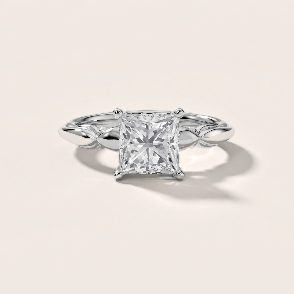 Verena Engraved Leaf Princess Diamond Engagement Ring in Platinum - front.jpg