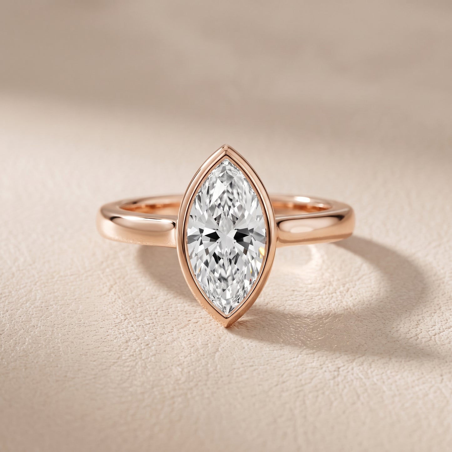 Jolie Bezel Solitaire Marquise Diamond Engagement Ring in Rose Gold - front.jpg