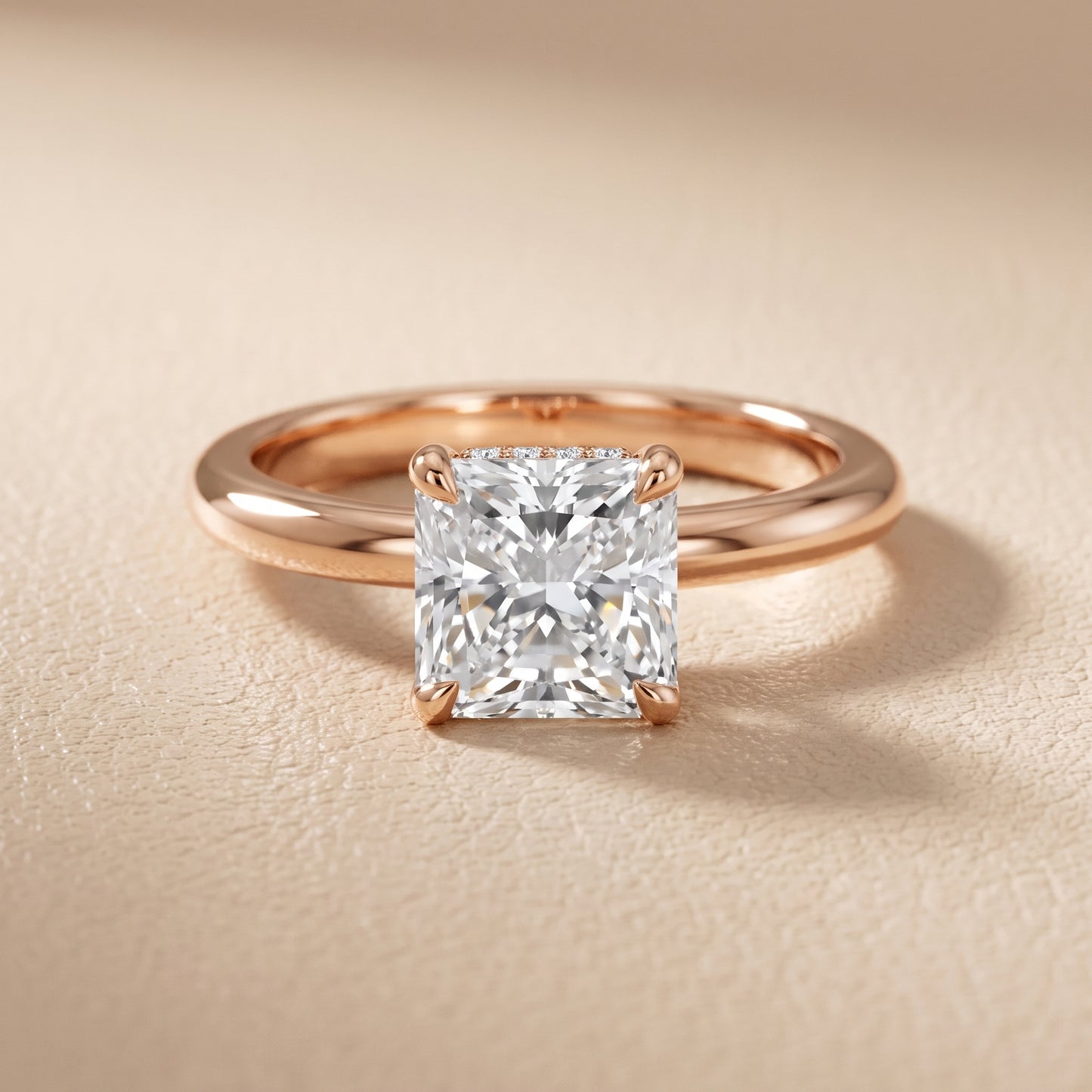 Amaya Hidden Halo Radiant Diamond Ring in Rose Gold - front.jpg