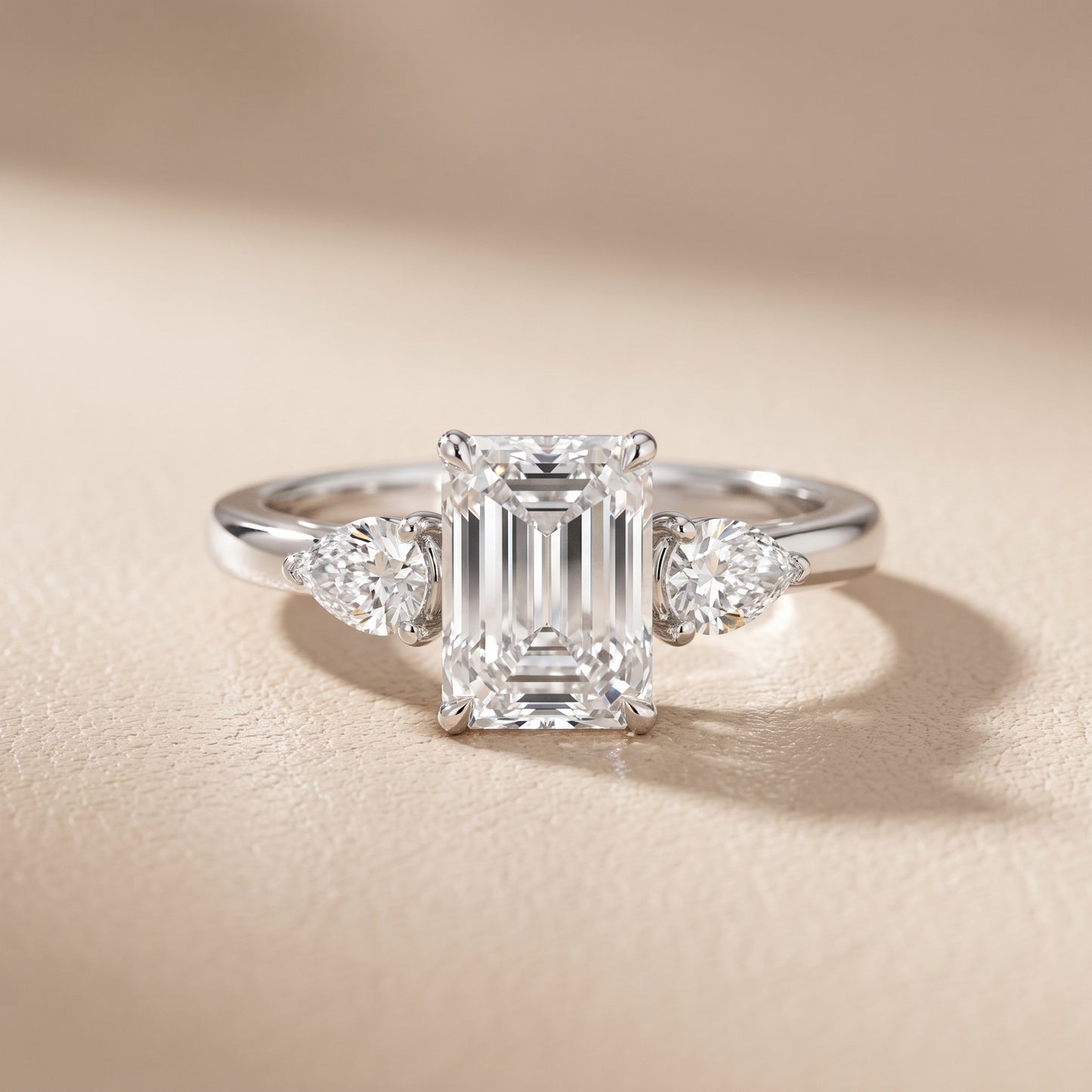 Phoebe Three-Stone Emerald Diamond Ring in Silver - front.jpg