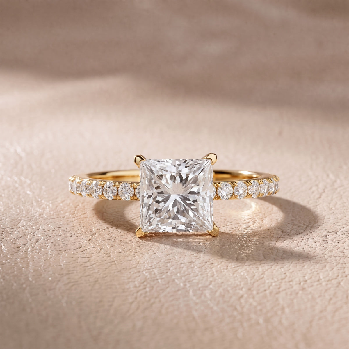 Juna French Pavé Solitaire Princess Diamond Engagement Ring in Yellow Gold - front.jpg