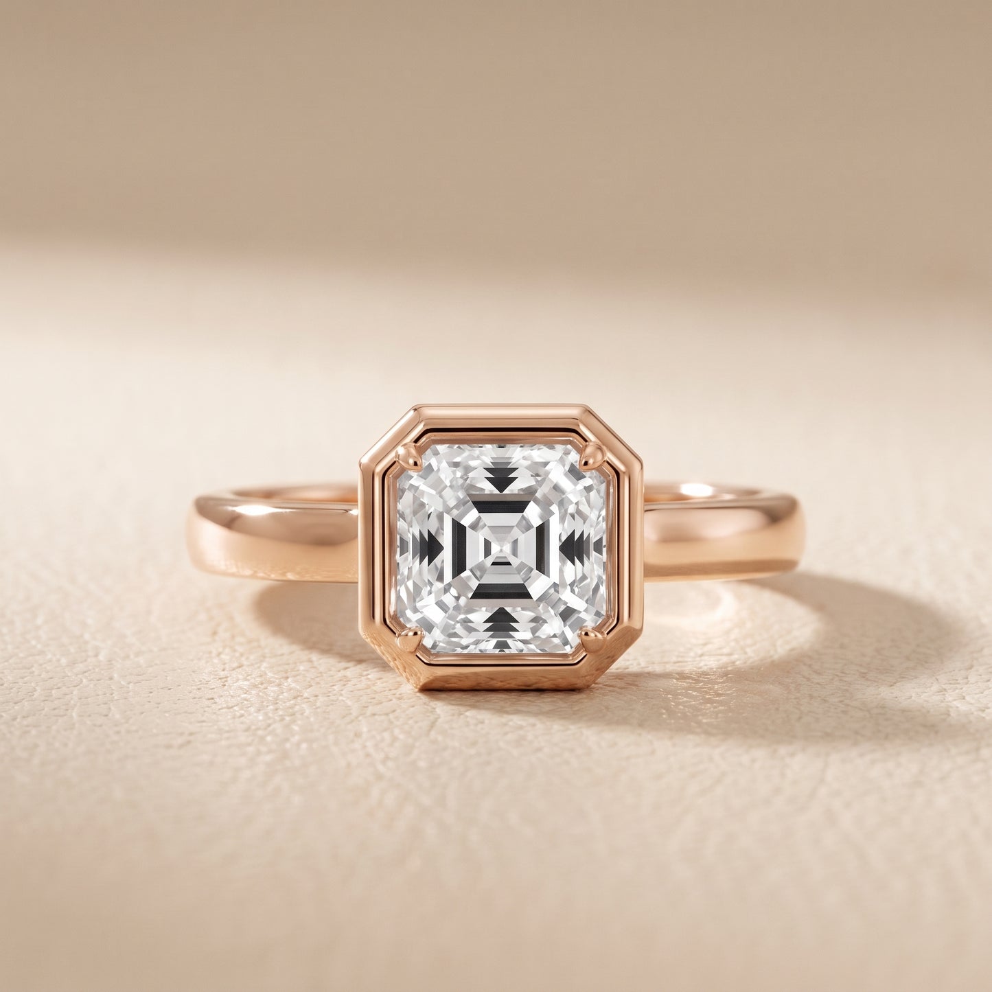Alina Bezel Solitaire Asscher Diamond Ring in Rose Gold - front.jpg