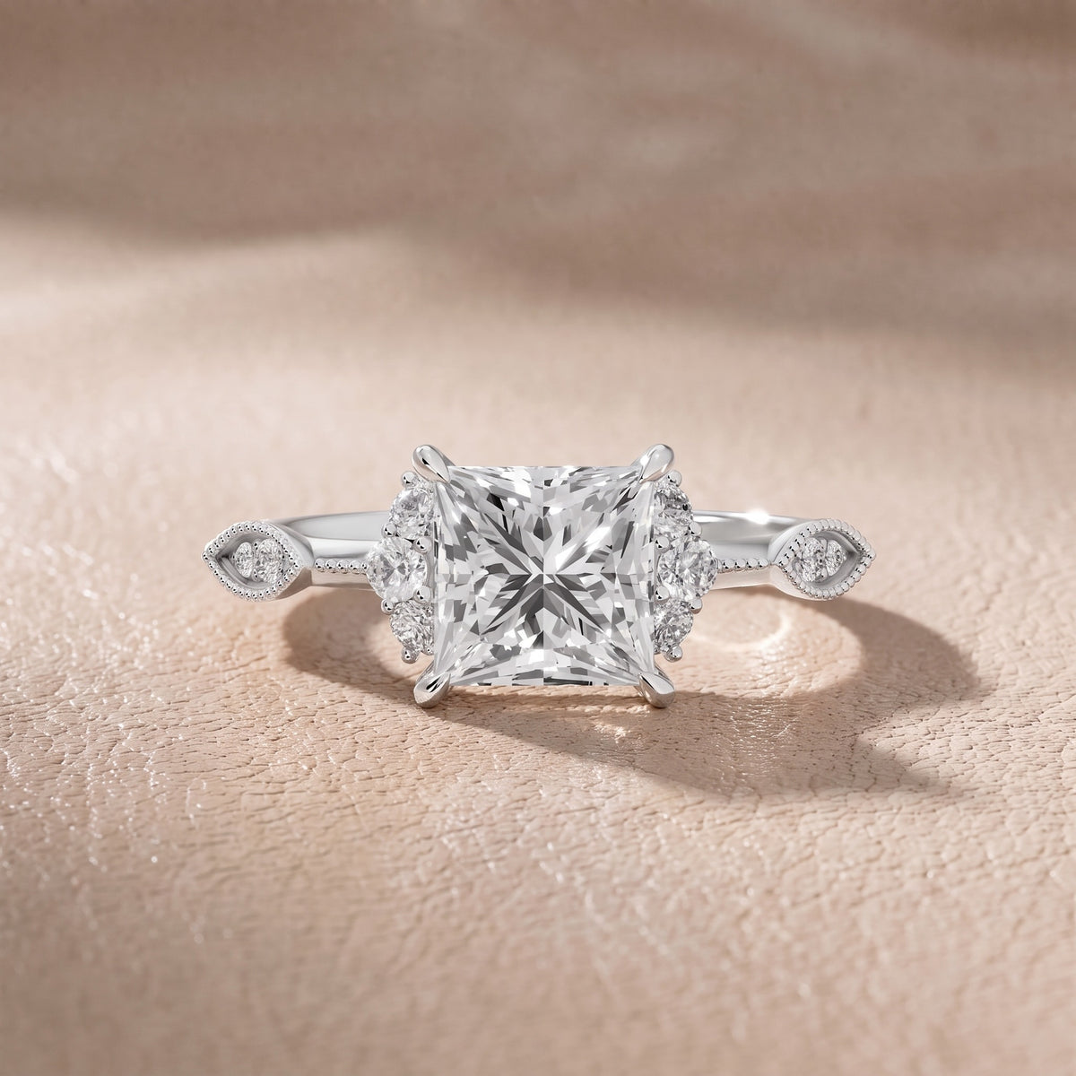 Naomi Vintage Milgrain Princess Diamond Engagement Ring in Platinum - front.jpg