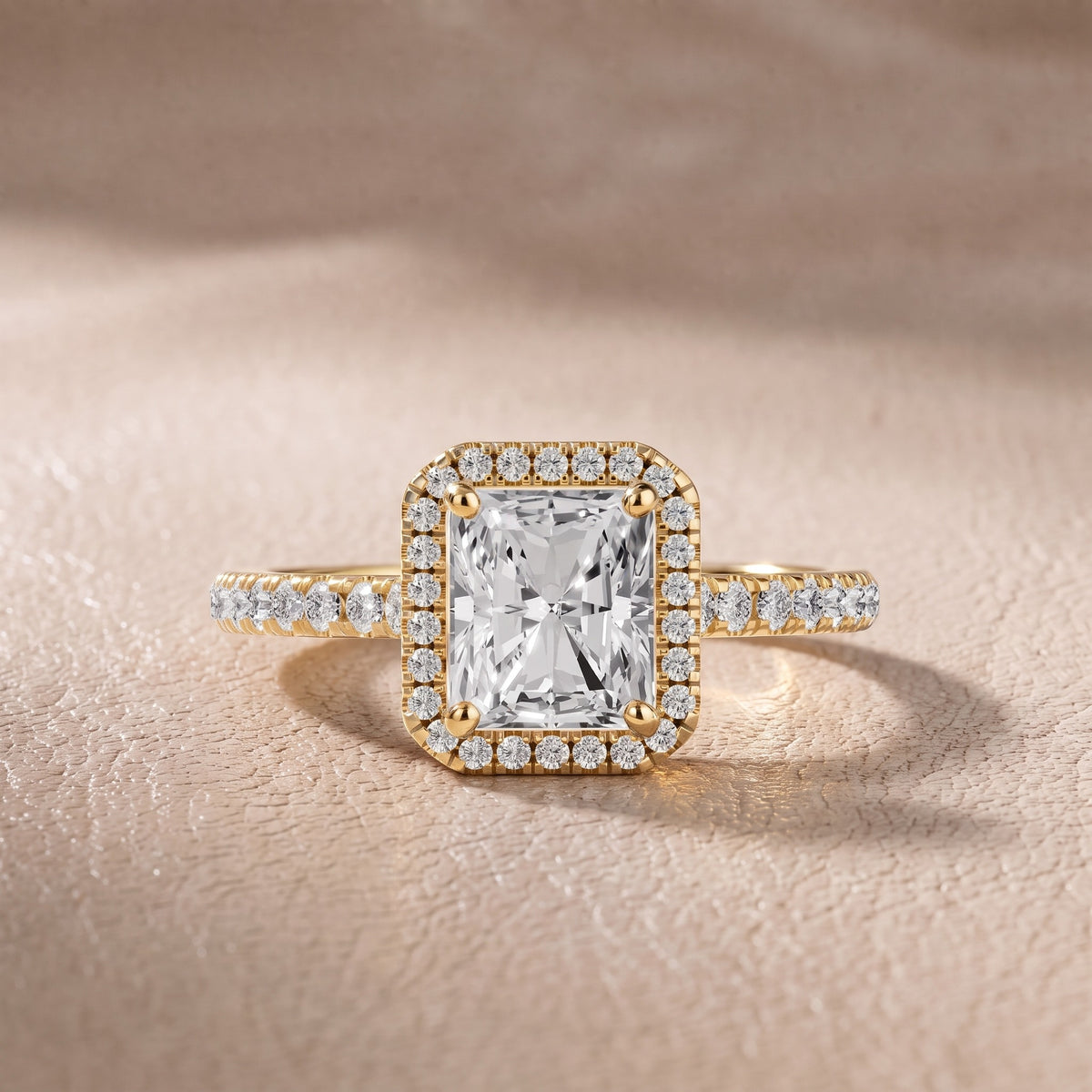 Mabel Halo French Pavé Radiant Diamond Engagement Ring in Yellow Gold - front.jpg