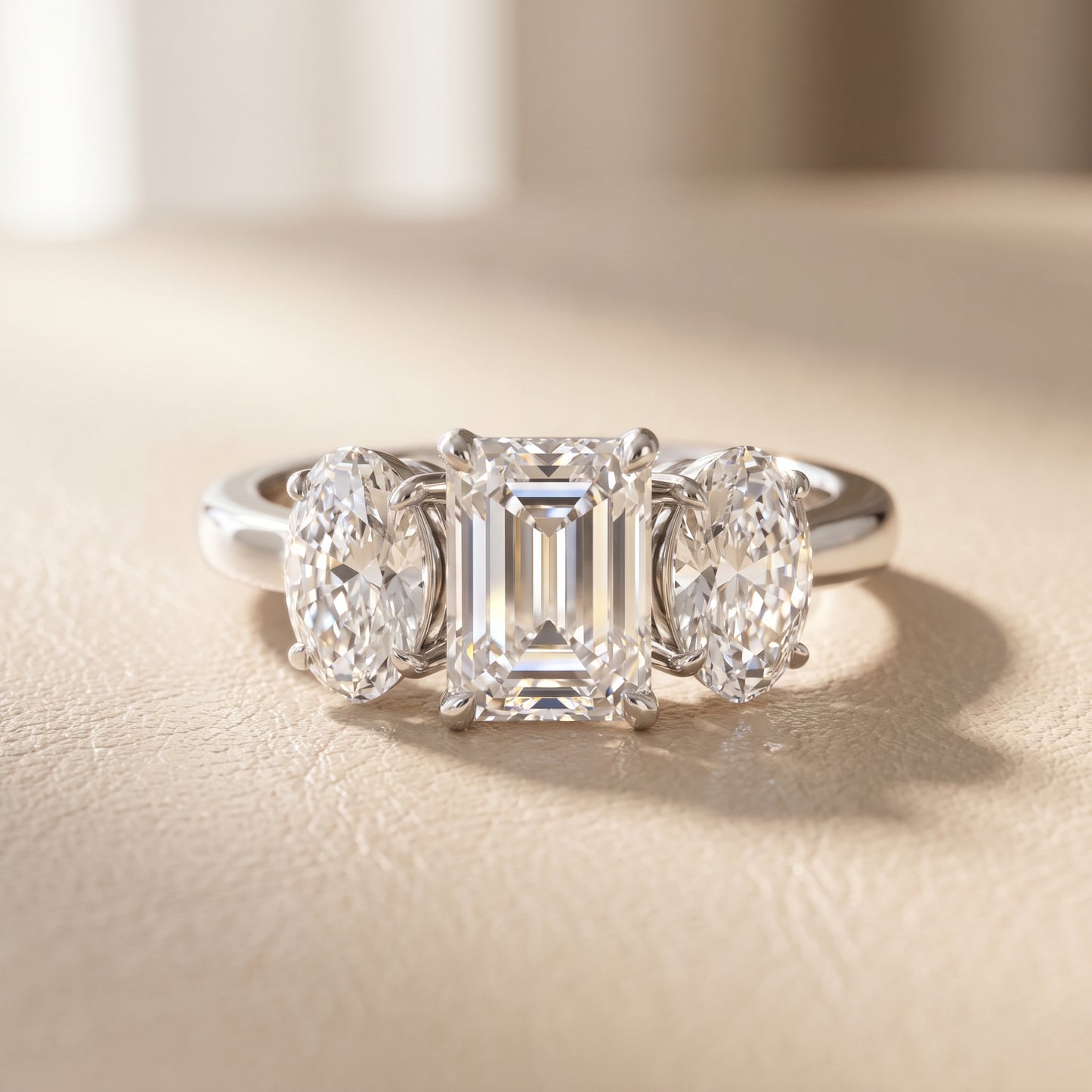 Lila Three-Stone Emerald Diamond Ring in Platinum - front.jpg