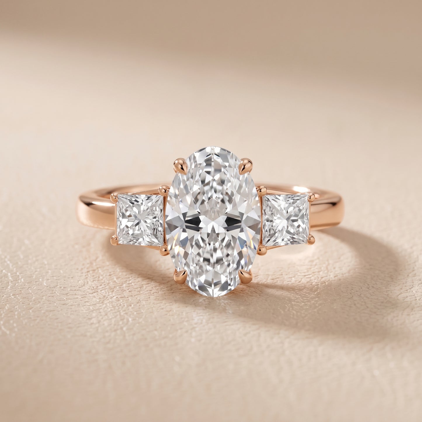 Selena Three-Stone Basket Oval Diamond Ring in Rose Gold - front.jpg