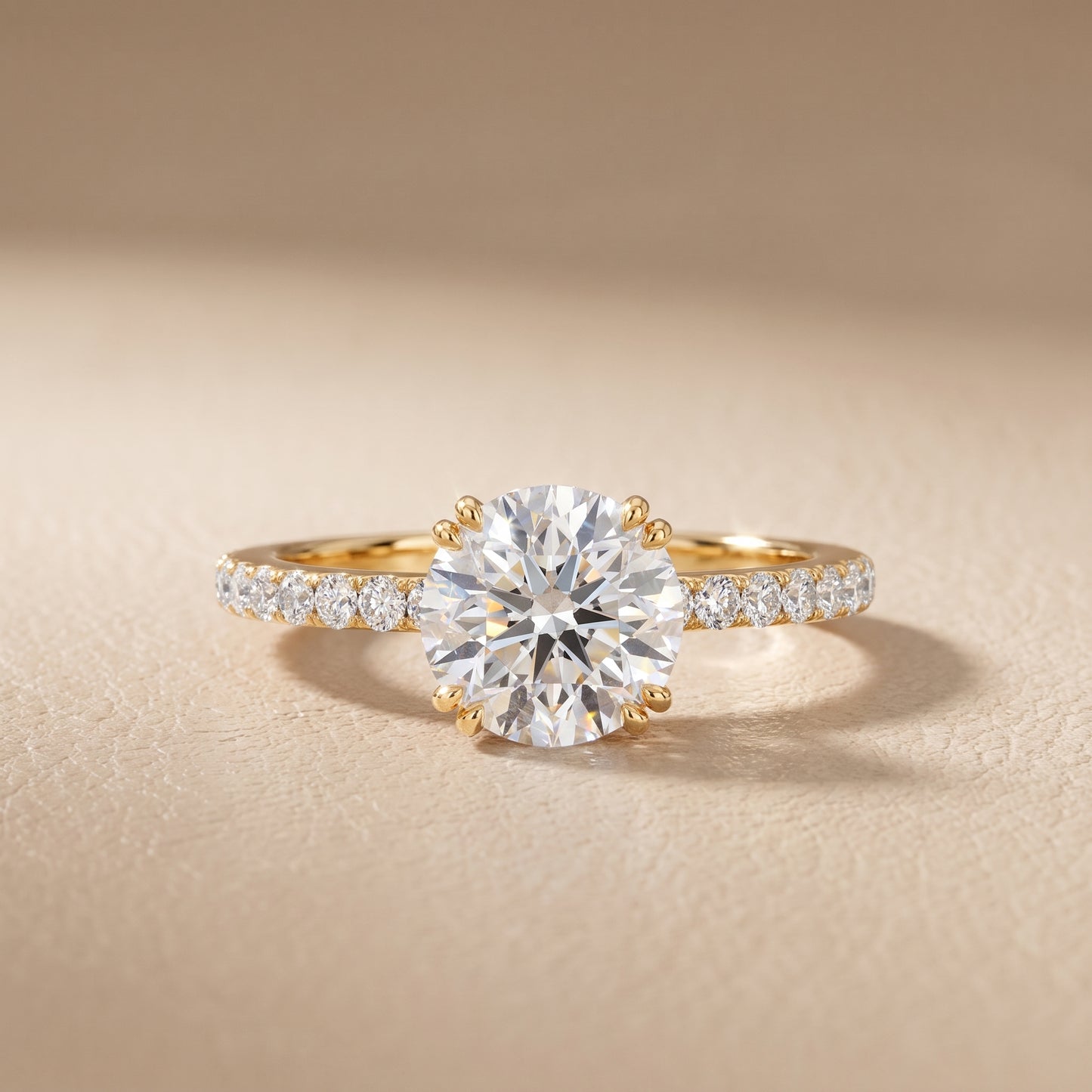 Novara Solitaire Pavé Round Diamond Ring in Yellow Gold - front.jpg