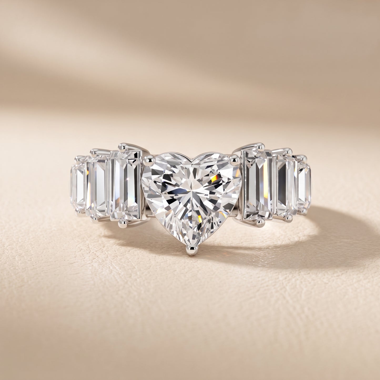Mara Sidestone Baguette Accent Heart Diamond Engagement Ring in Platinum - front.jpg