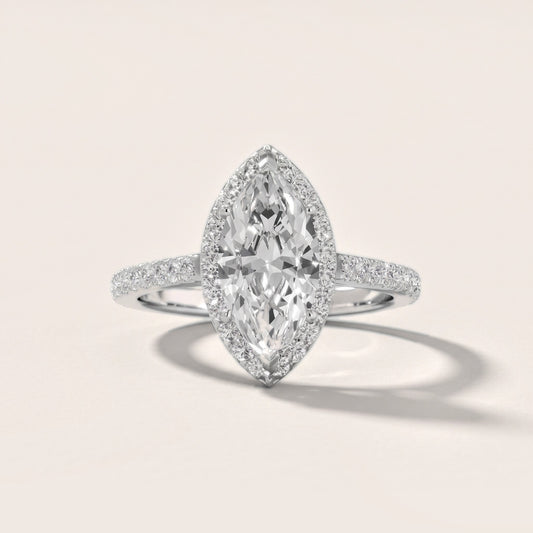 Willa Halo Micropavé Marquise Diamond Engagement Ring in White Gold