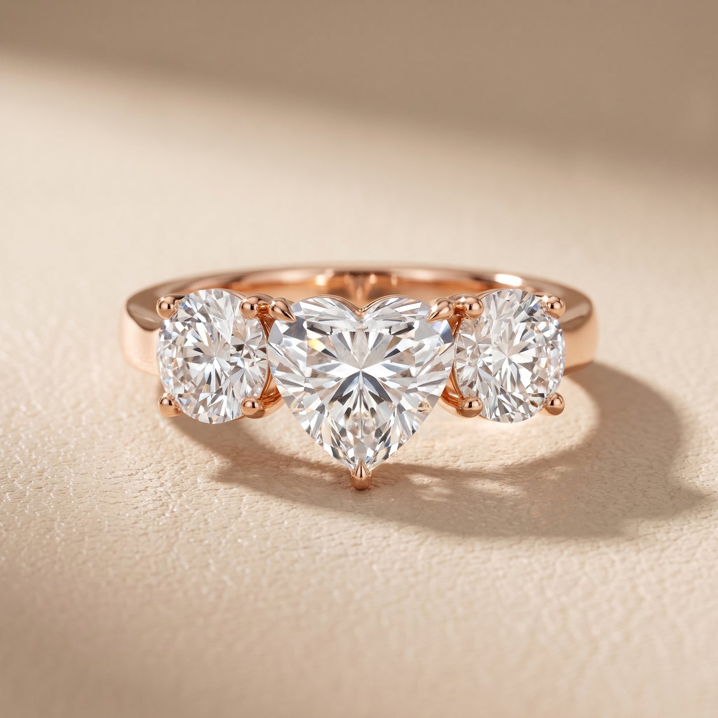Esme Three-Stone Tapered Heart Diamond Ring in Rose Gold - front.jpg
