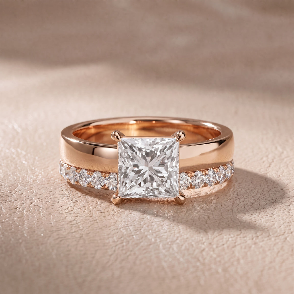 Josephine Split Shank Pavé Princess Diamond Engagement Ring in Rose Gold - front.jpg